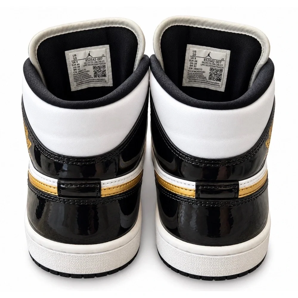 Nike Air Jordan 1 Mid White Black Metallic Gold Sneakers 852542-007 Mens 10